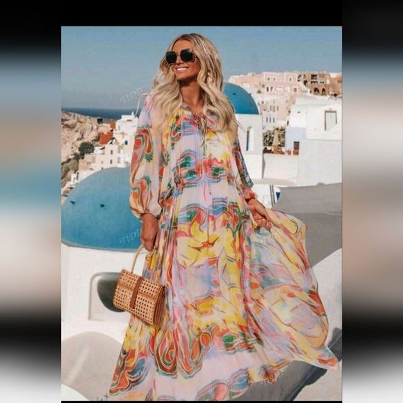 ZARA PRINTED MIDI DRESS ZW COLLECTION Maxi Multicolored - Picture 2 of 15